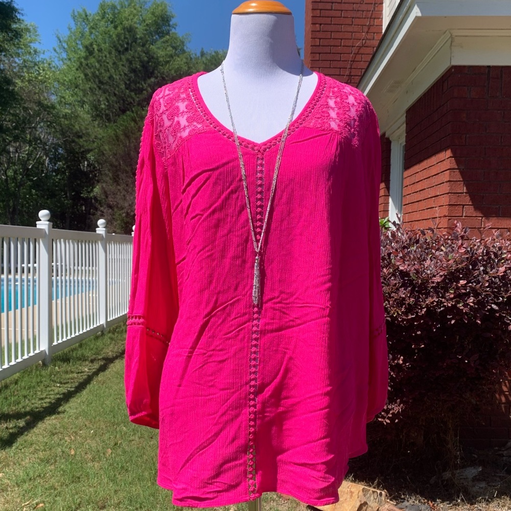 NWT New Directions Lace Daisy Pink Top XL